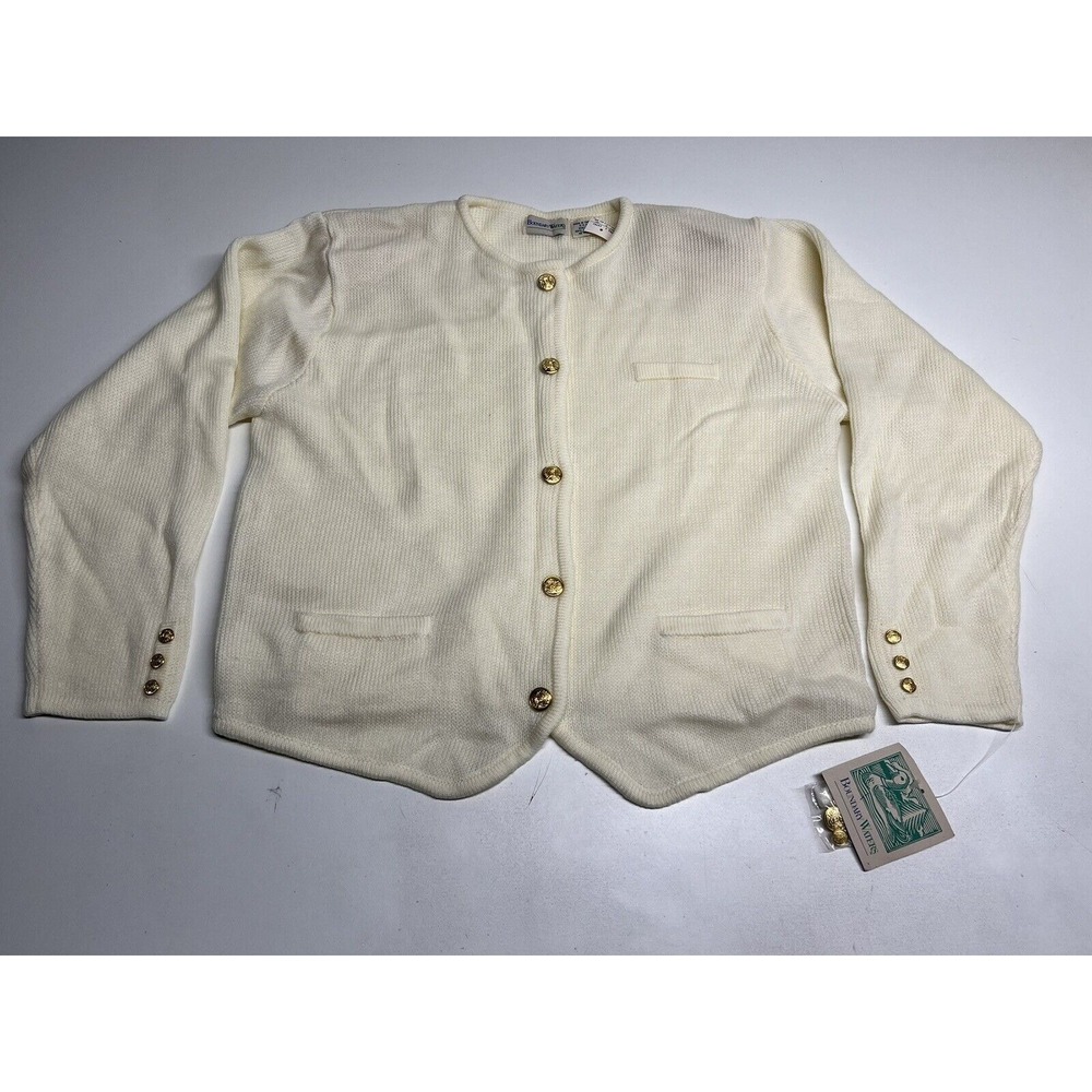 NWT‎ Vintage Cardigan Sweater Coastal Grandma Boundary Waters Sz L Shoulder Pads